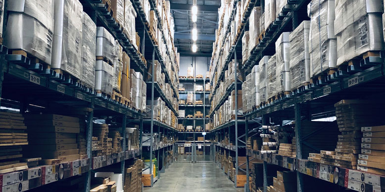 pallets stacked in warehouse